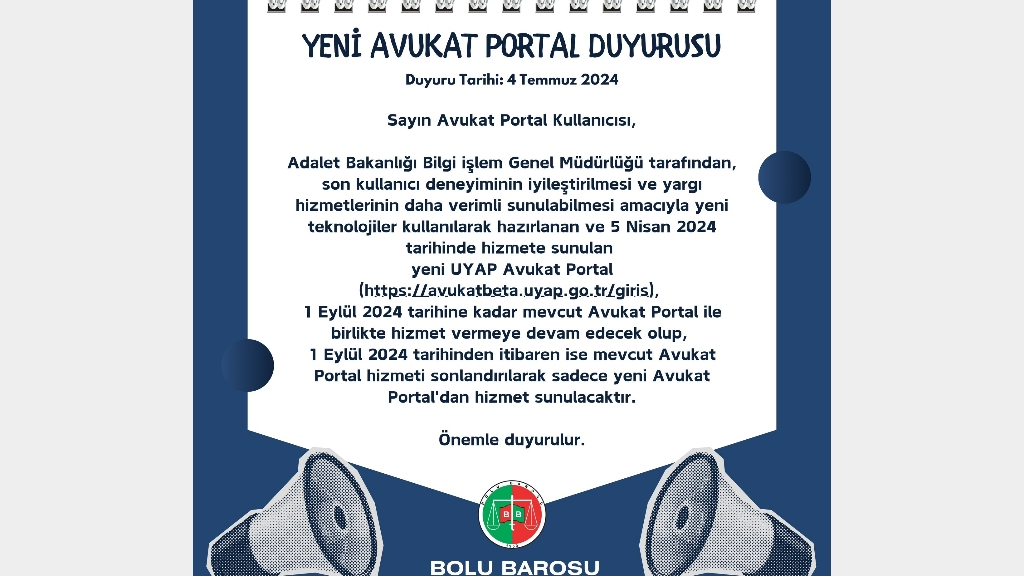 YENİ AVUKAT PORTAL DUYURUSU